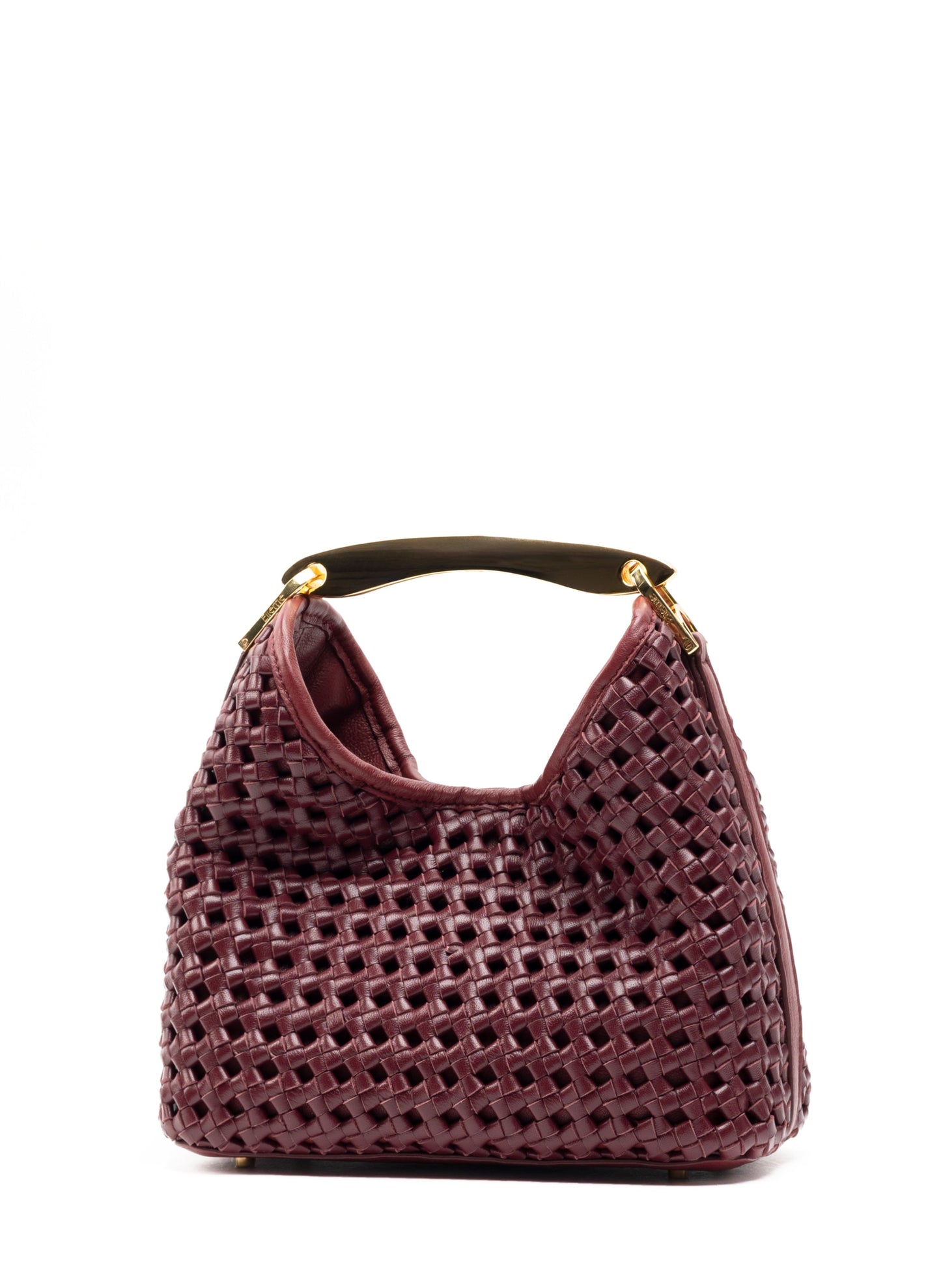 Small Boomerang Woven Leather Burgundy