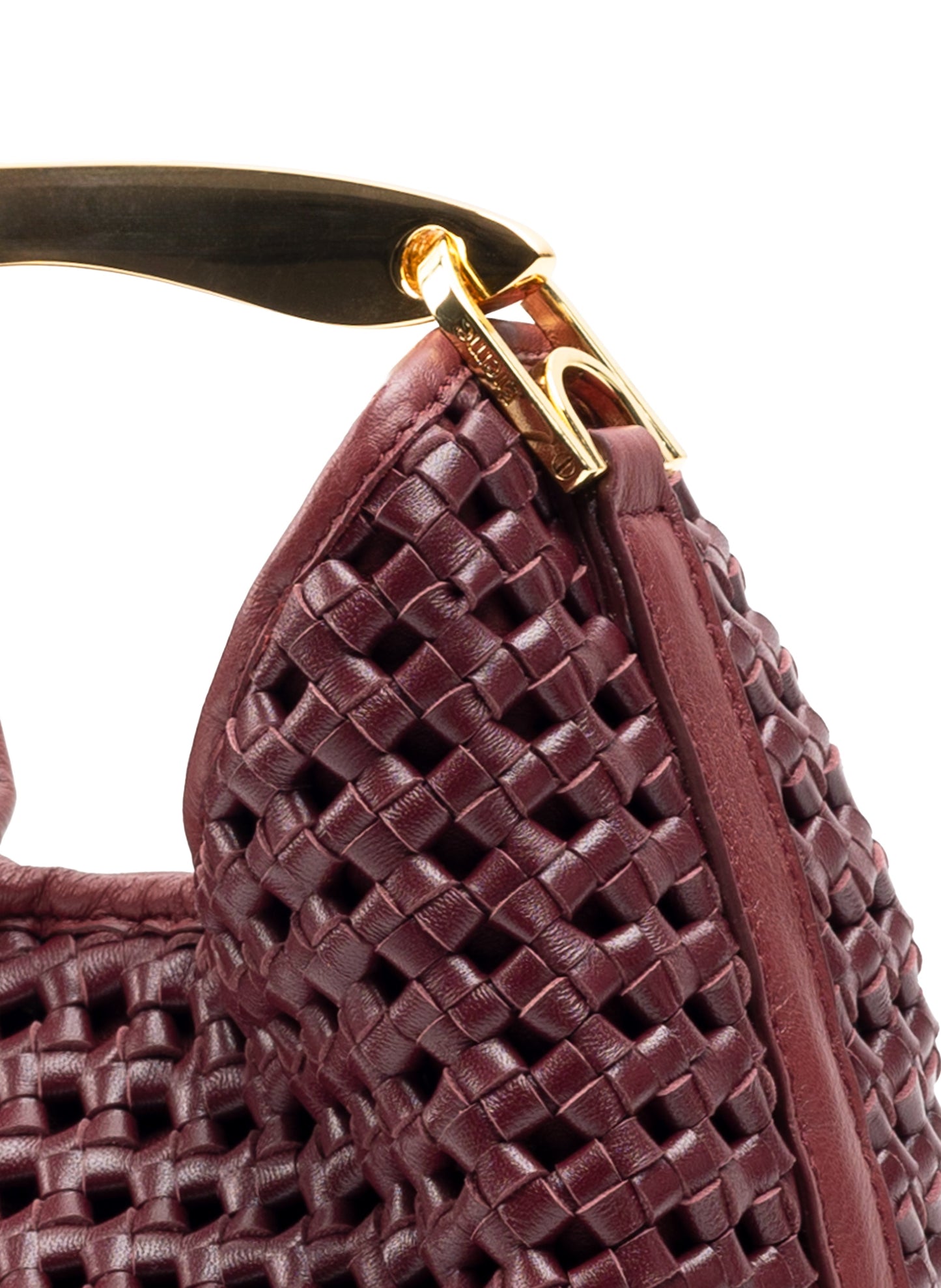 Small Boomerang Woven Leather Burgundy