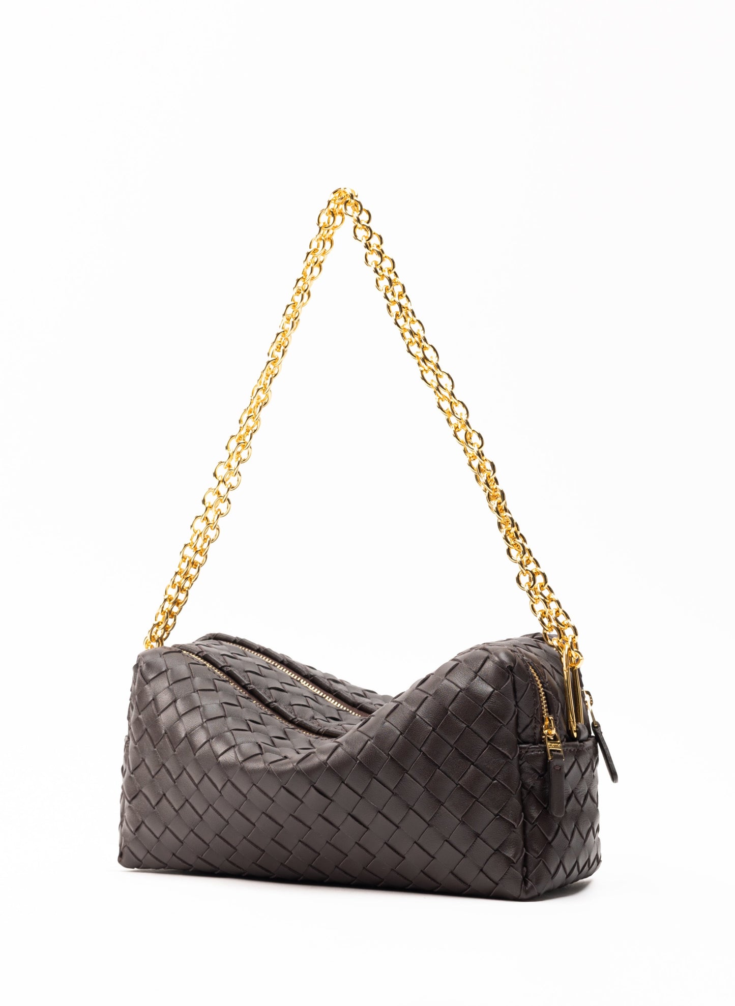 Trousse Chain Woven Leather Dark Brown
