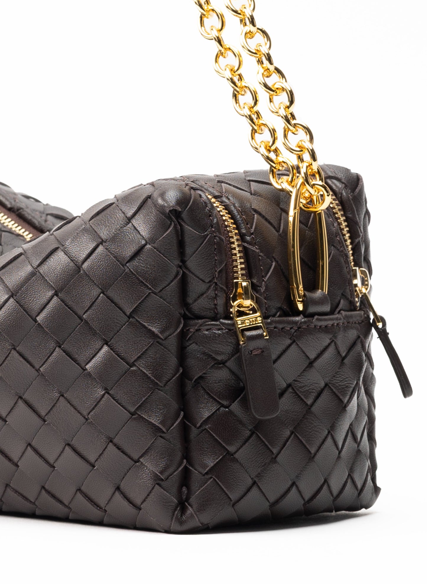 Trousse Chain Woven Leather Dark Brown