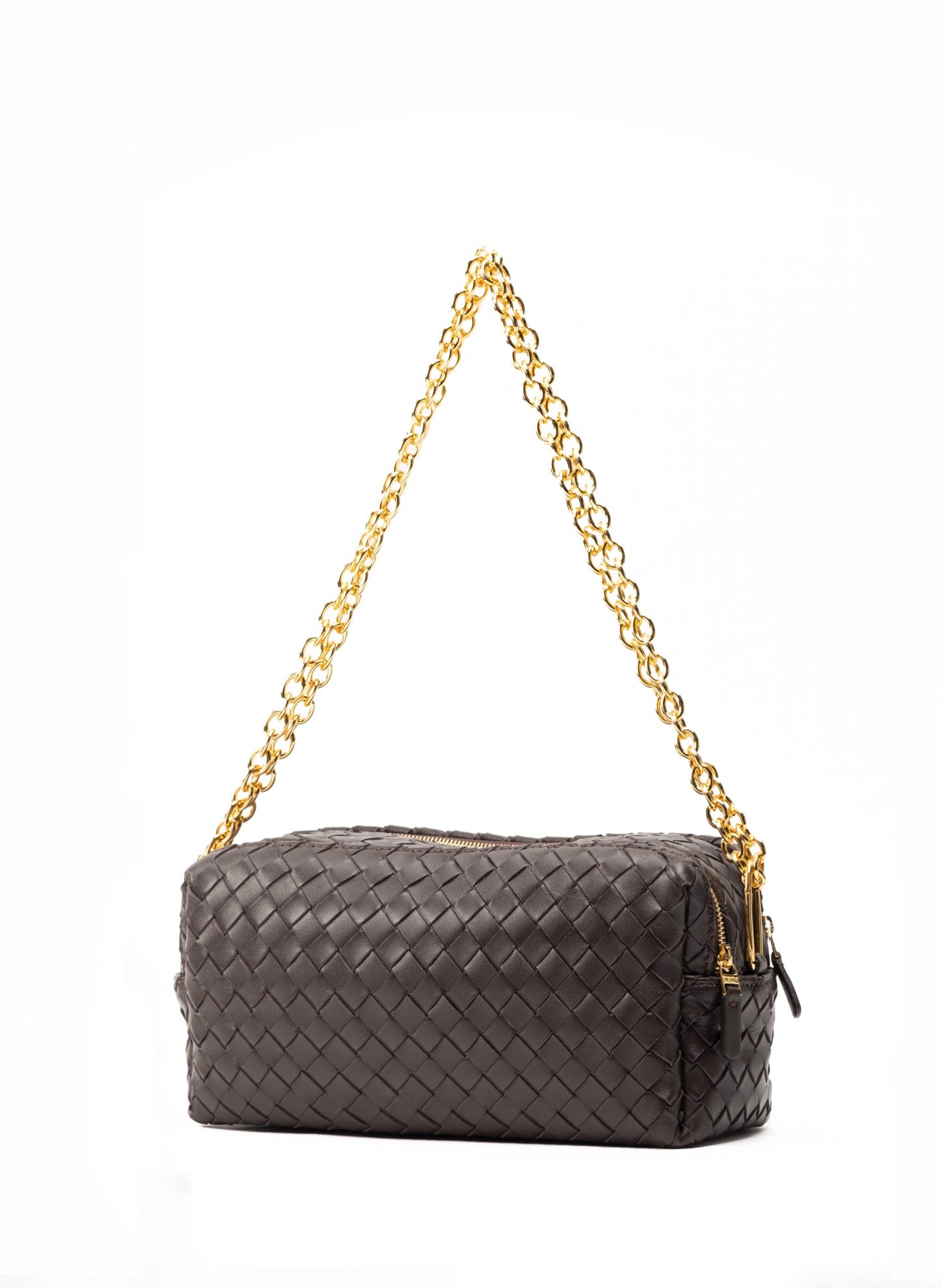 Trousse Chain Woven Leather Dark Brown