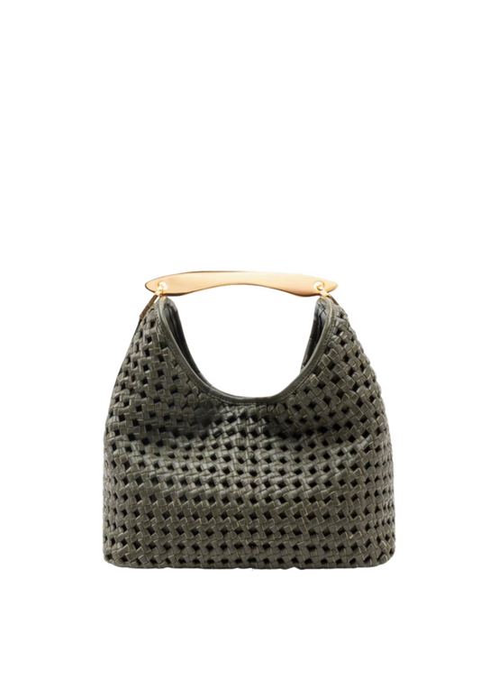 Small Boomerang Woven Leather Olive Green