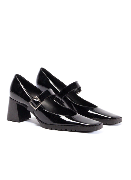 Mary Jane Block Heel Patent Black