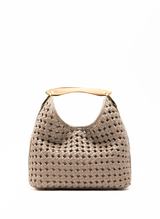 Small Boomerang Woven Leather Taupe
