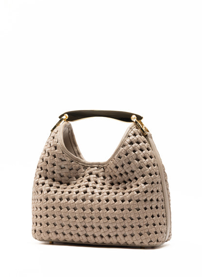 Small Boomerang Woven Leather Taupe