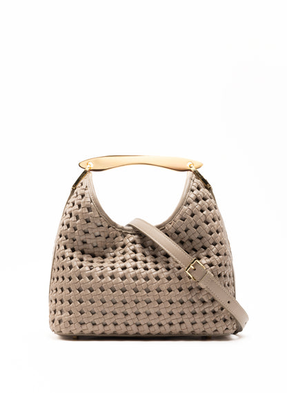 Small Boomerang Woven Leather Taupe