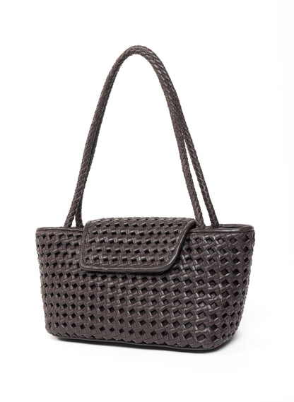 Courrier Tote Woven Leather Dark Brown