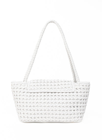 Courrier Tote Woven Leather White