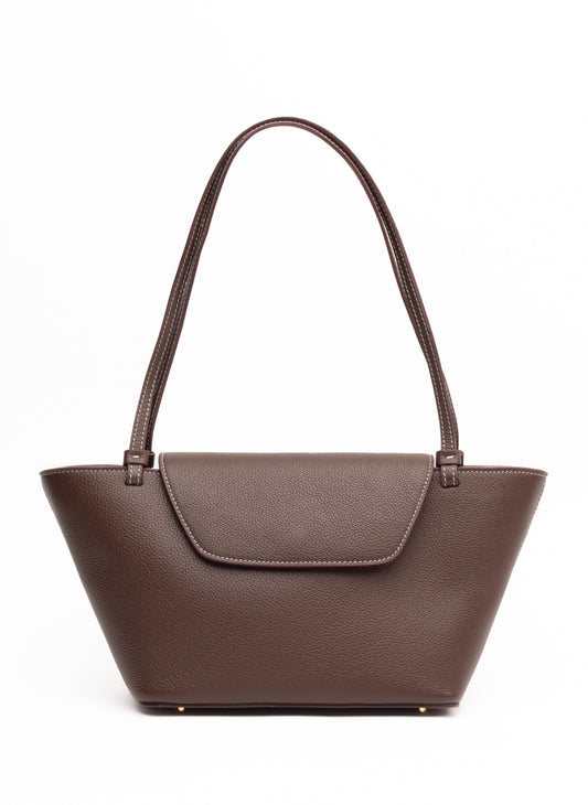 Courrier Tote Pebbled Leather Dark Brown/White Stitching