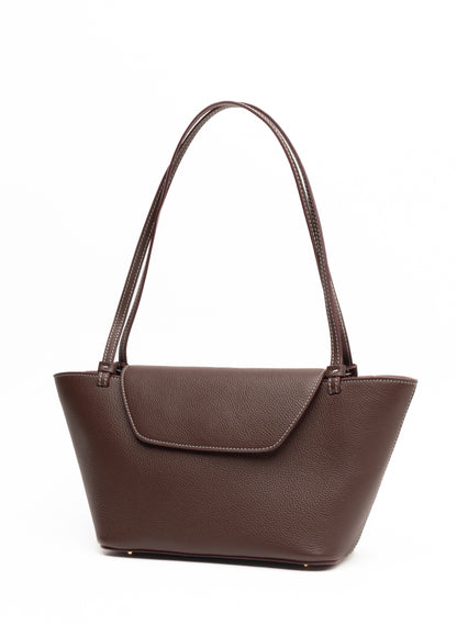 Courrier Tote Pebbled Leather Dark Brown/White Stitching