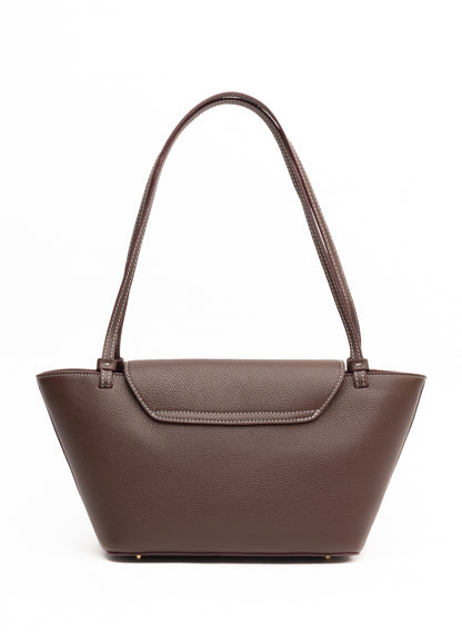 Courrier Tote Pebbled Leather Dark Brown/White Stitching