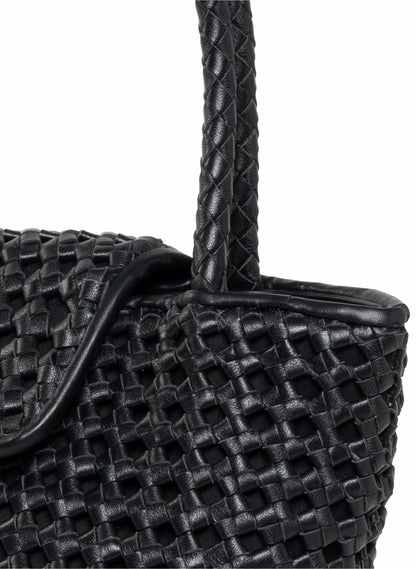 Courrier Tote Woven Leather Black