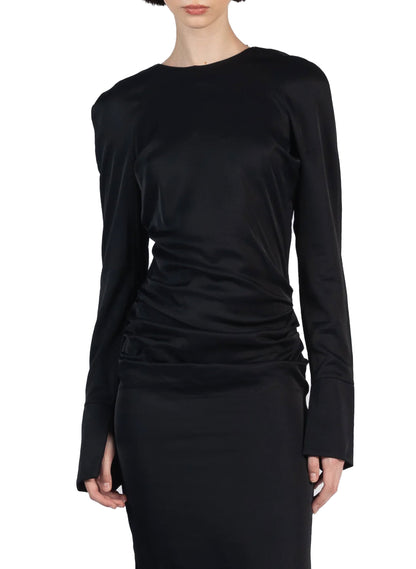 Gathered Long Sleeve Dress Black