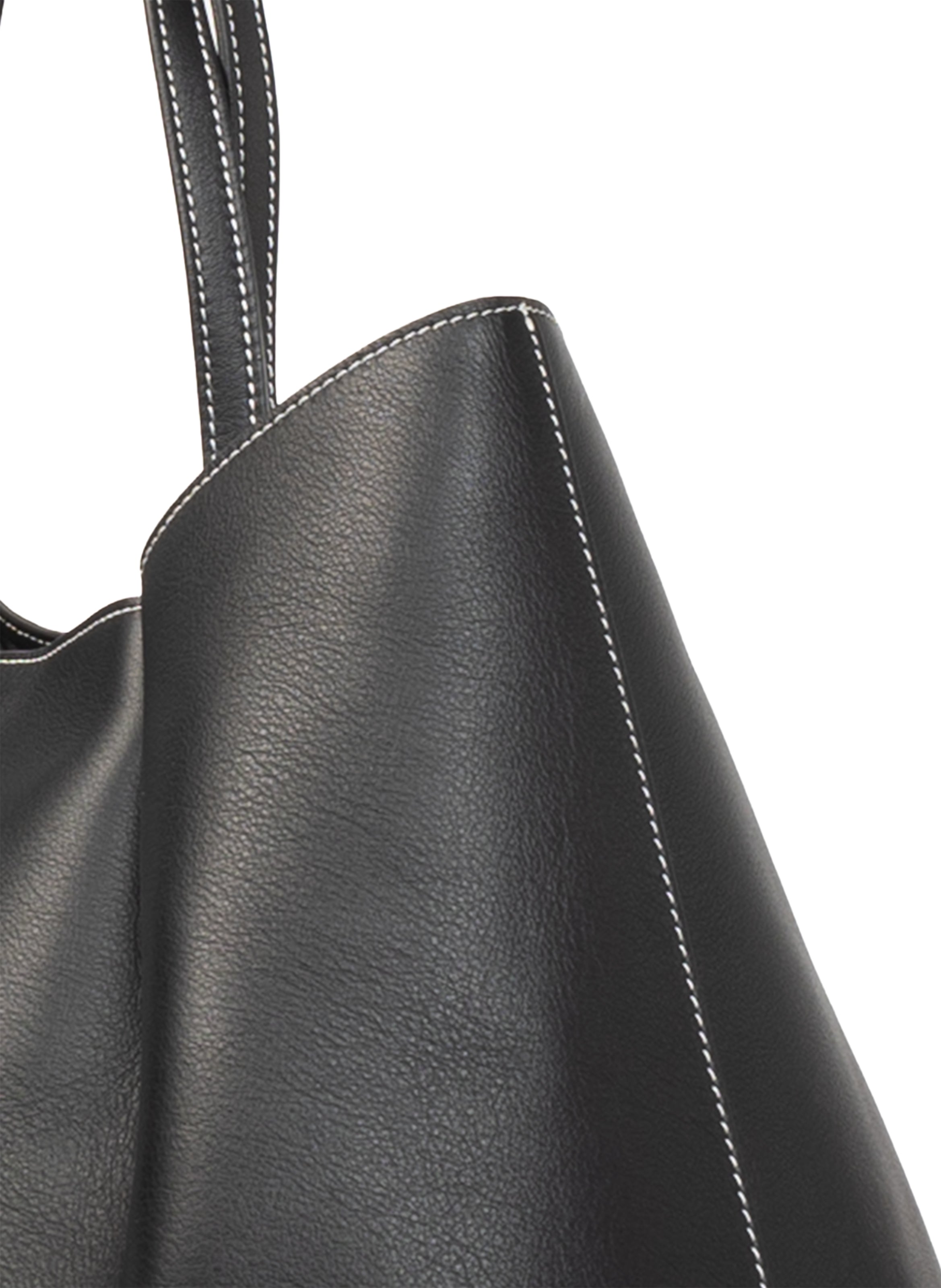 Dimple Tote Pebbled Leather Black White Stitches - Women's
