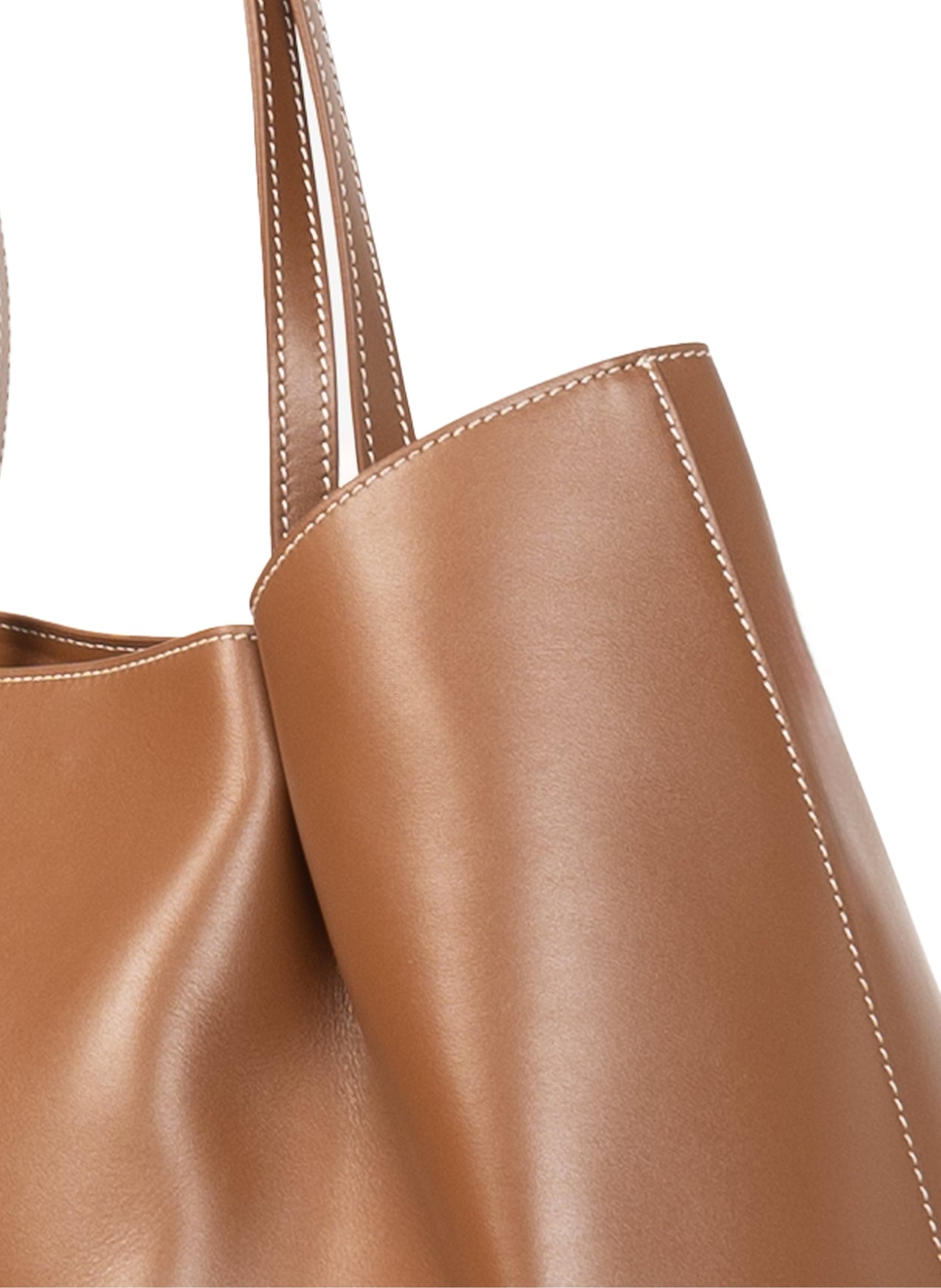 Dimple Tote Leather Cognac/White Stitches