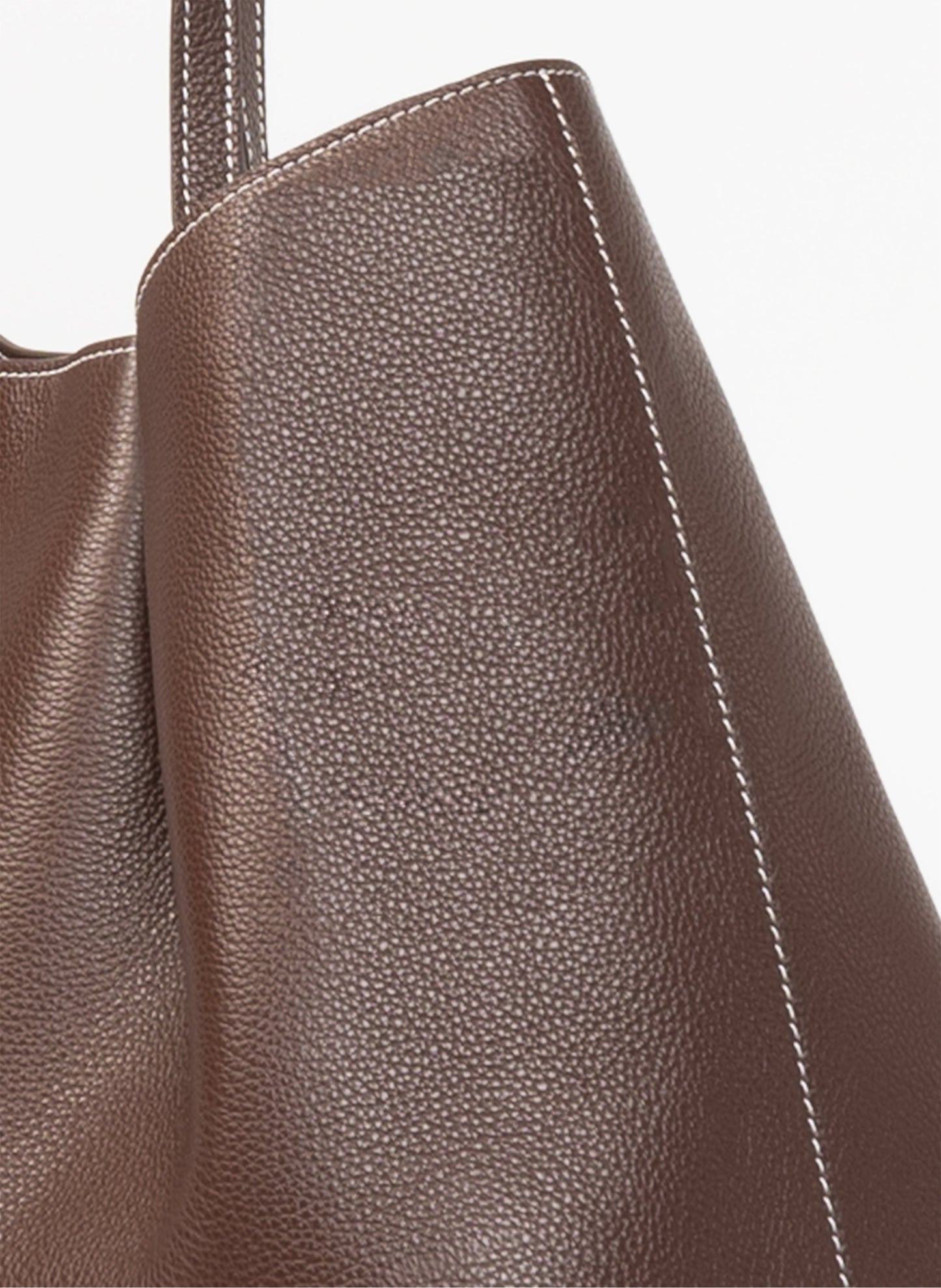 Dimple Tote Pebbled Leather Dark Brown/White Stitches