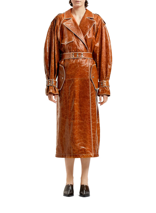 Leather Trench Coat Camel