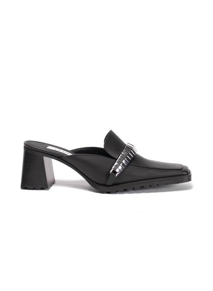 Eva Loafer Mule Leather/Metal Black