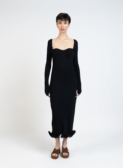 Long Sleeve Knit Dress/Black