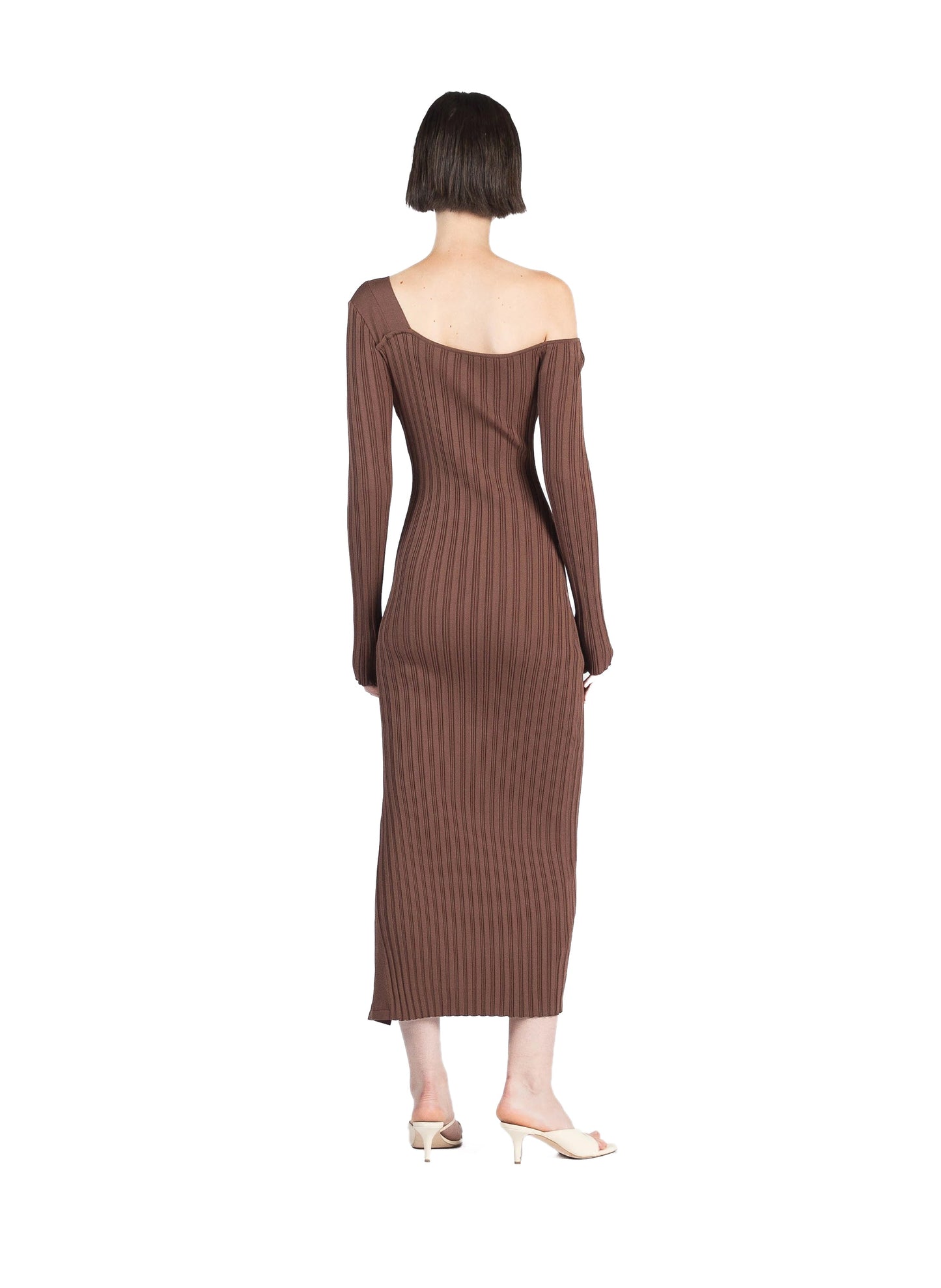 Asymmetric Fitted Dress Brown