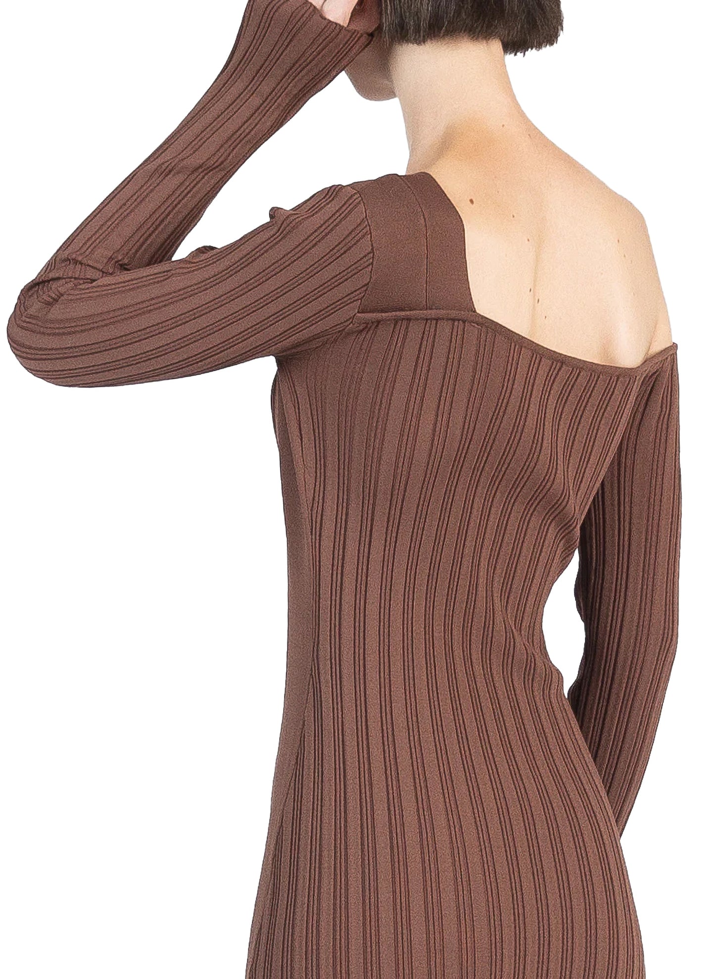 Asymmetric Fitted Dress Brown