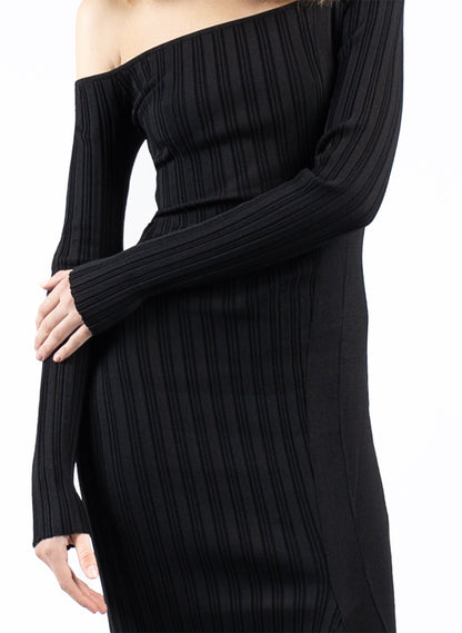 Asymmetric Fitted Dress Black