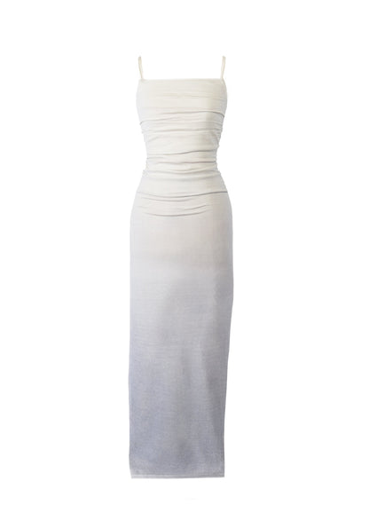 Knit Strappy Long Dress Tie-Dye Grey