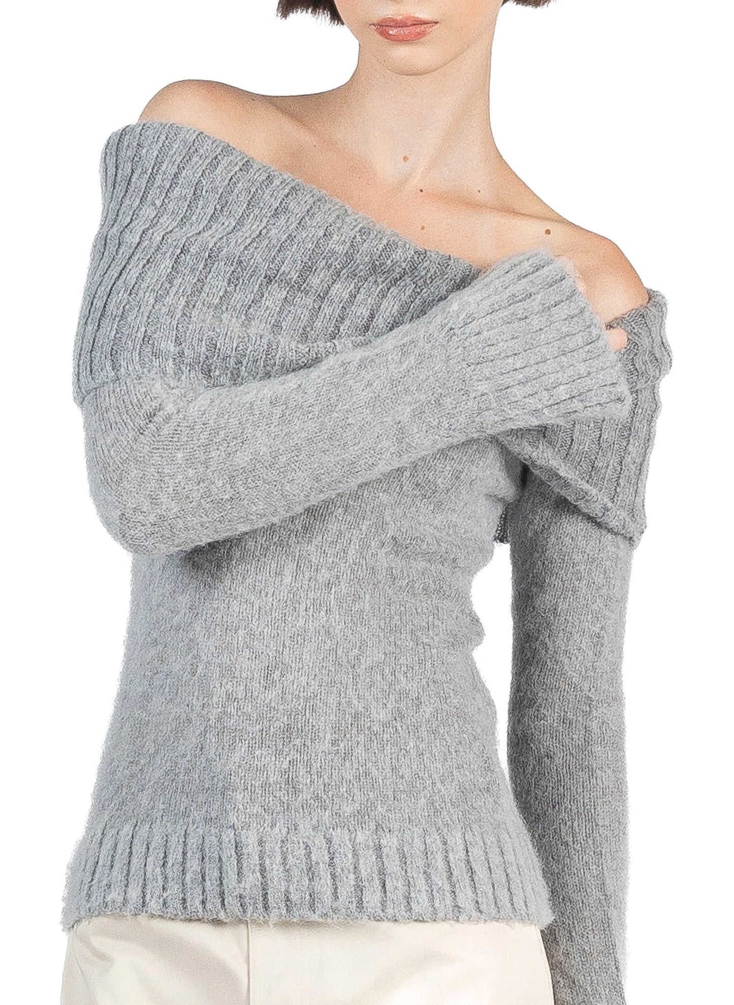 Mohair Off Shoulder Jumper Grey