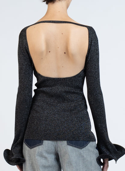 Knit Fitted Long Sleeve Top/Black