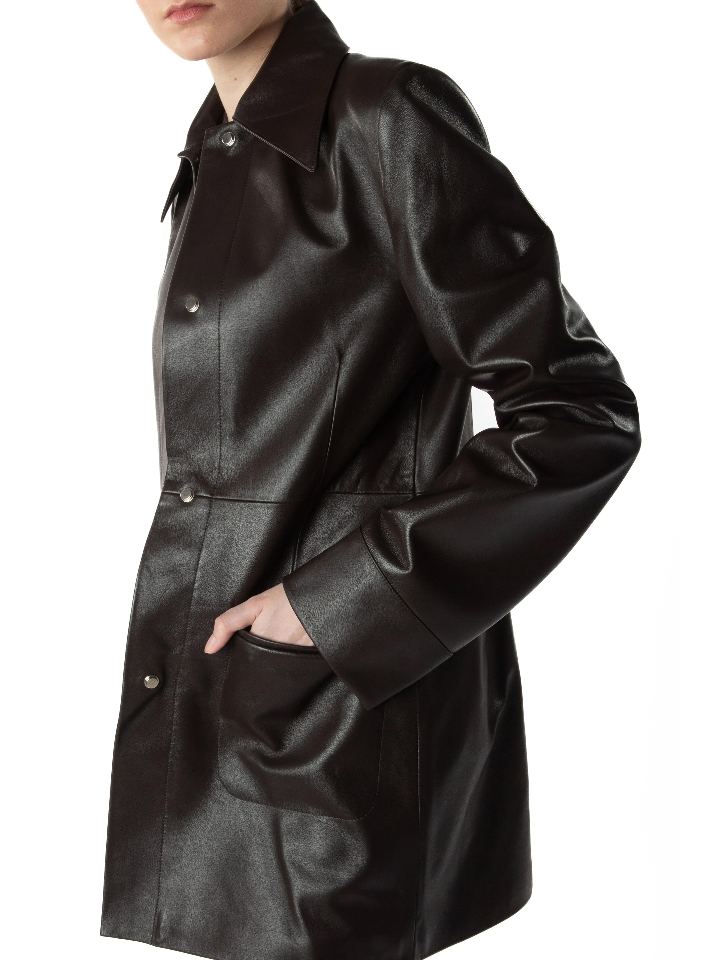 Mid Length Leather Coat GBP