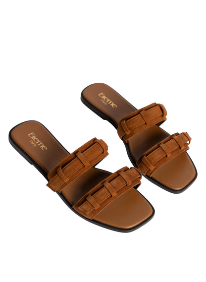 Loop Flat Sandal Suede Cognac