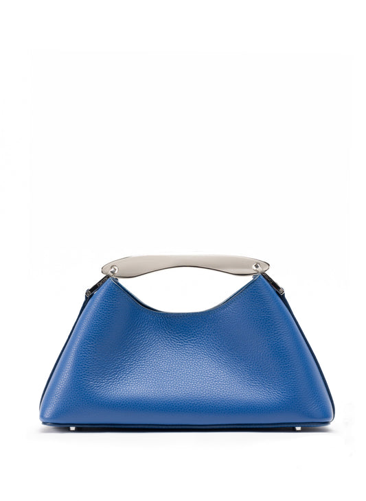 Mini Boomerang Pebbled Leather Azure Blue - Silver