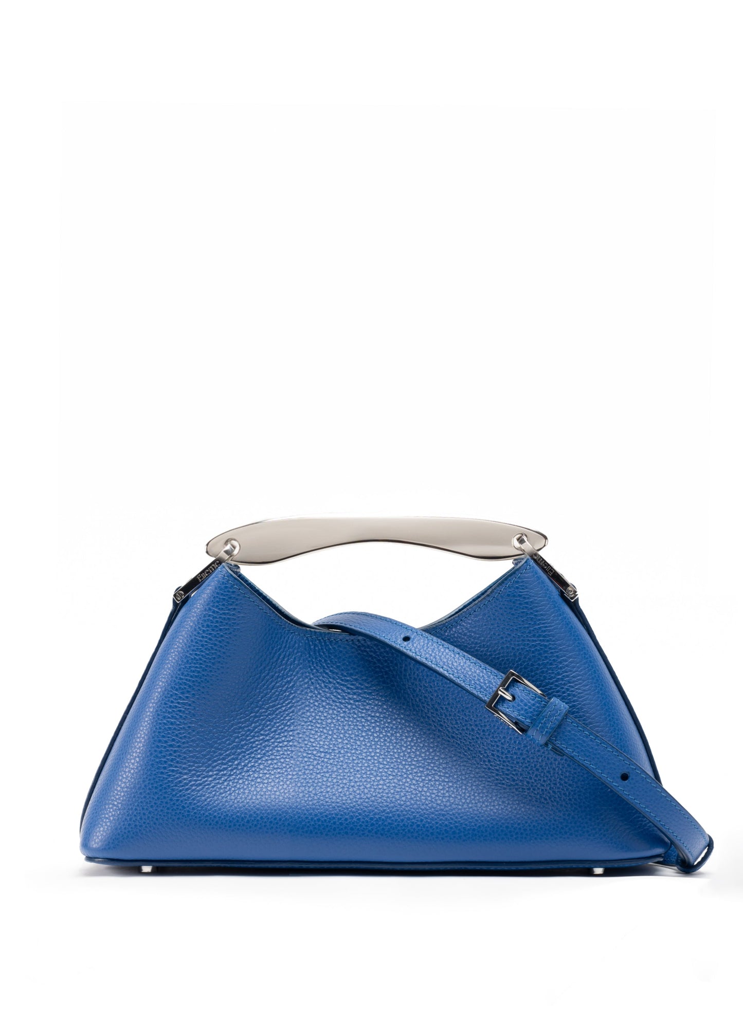 Mini Boomerang Pebbled Leather Azure Blue - Silver