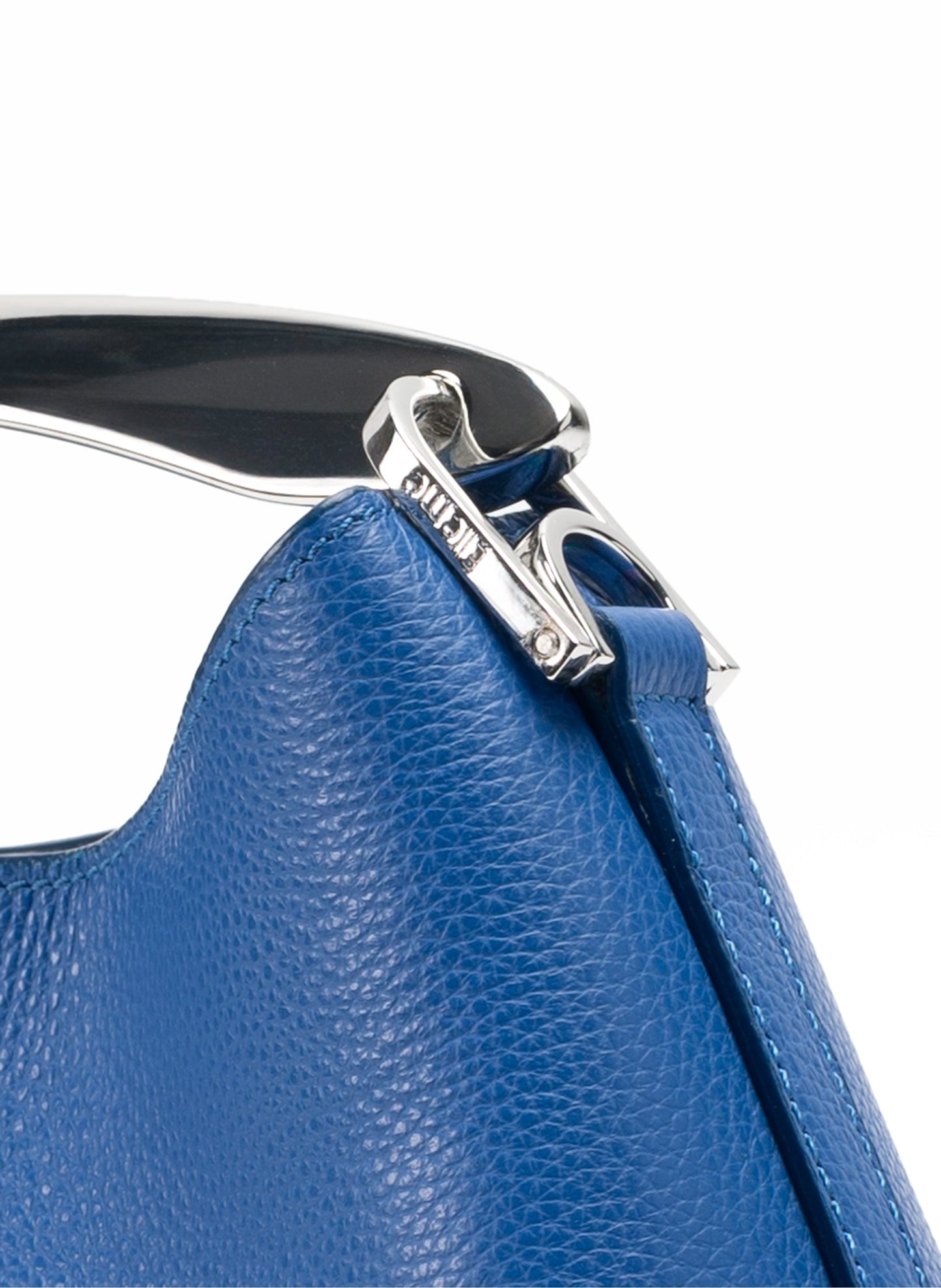 Mini Boomerang Pebbled Leather Azure Blue - Silver