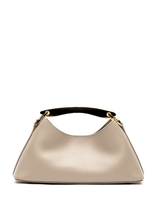 Mini Boomerang Pebbled Leather Taupe - Gold