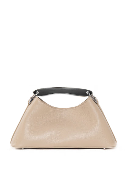 Mini Boomerang Pebbled Leather Taupe - Silver