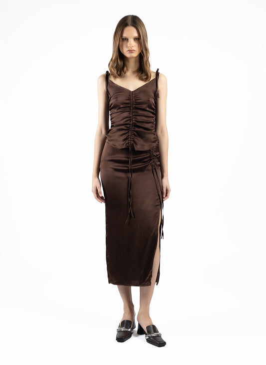 Silk Midi Skirt Brown