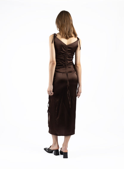 Silk Midi Skirt Brown