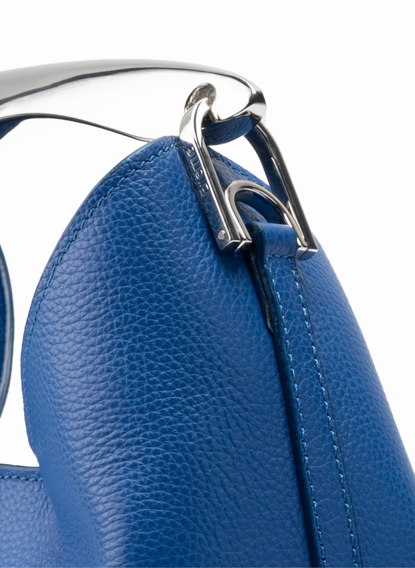 Small Boomerang Pebbled Leather Azure Blue-Silver