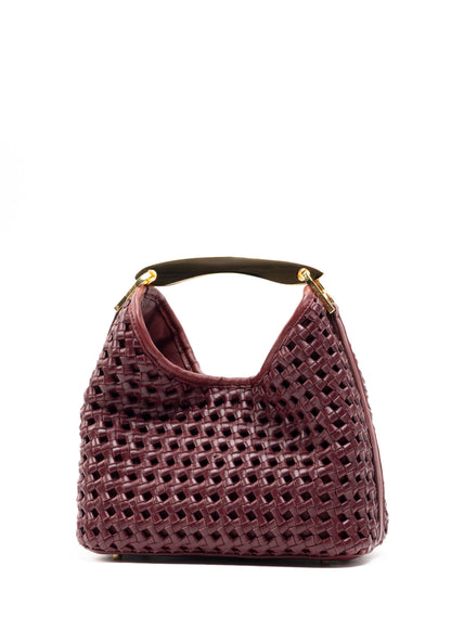 Small Boomerang Woven Leather Burgundy