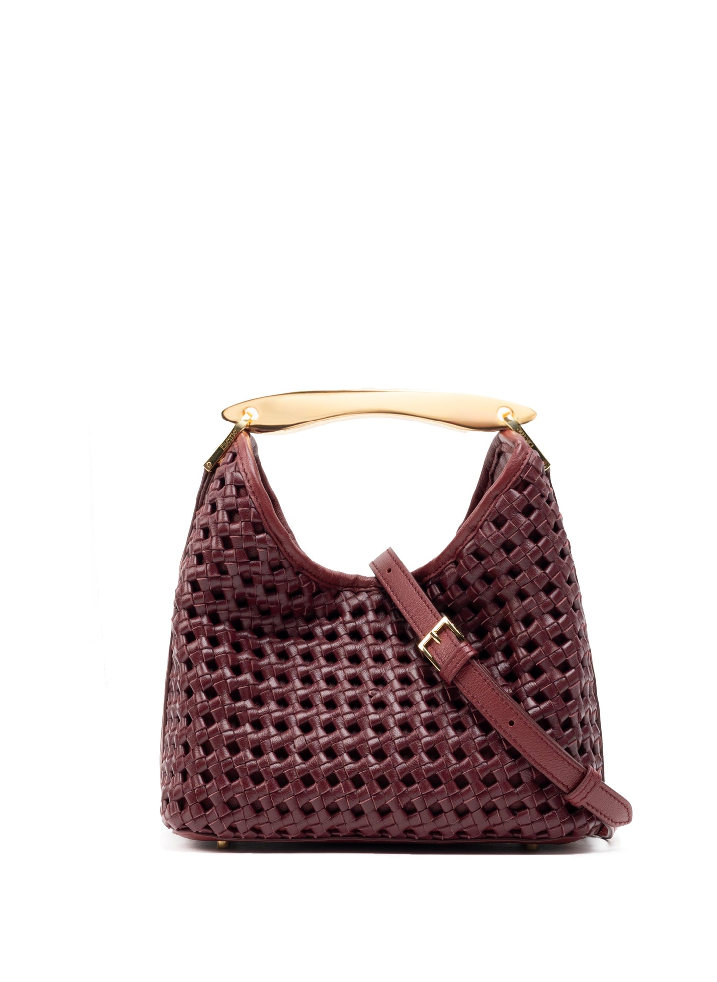 Small Boomerang Woven Leather Burgundy