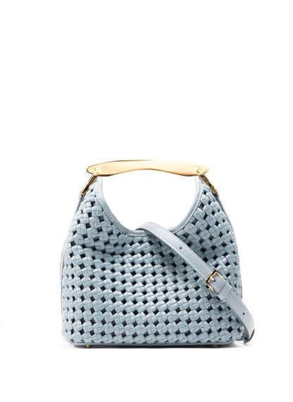 Small Boomerang Woven Leather Artic Blue