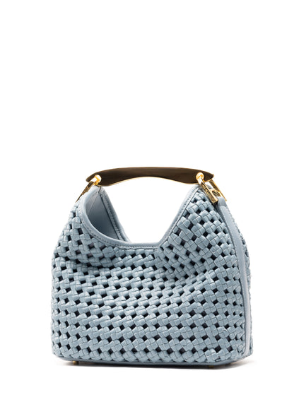 Small Boomerang Woven Leather Artic Blue