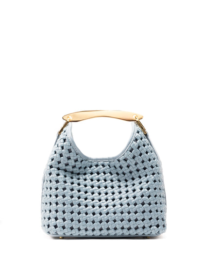 Small Boomerang Woven Leather Artic Blue