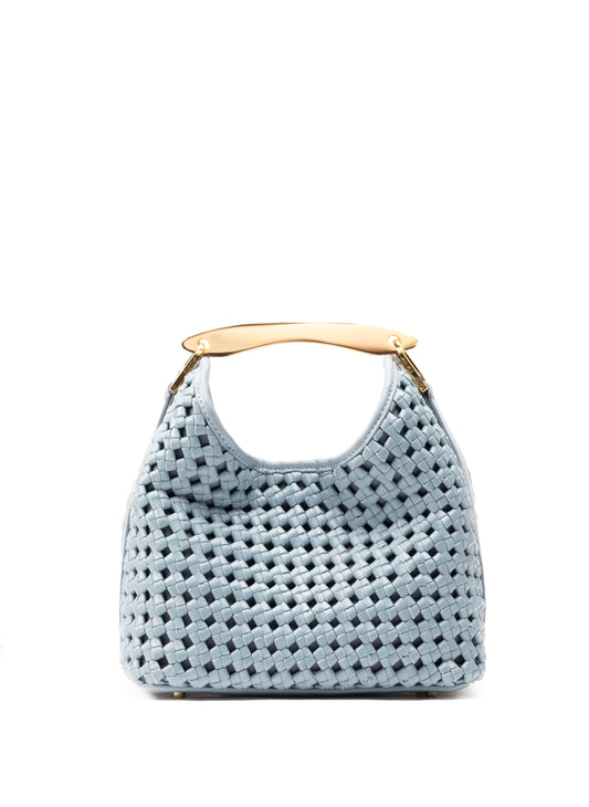 Small Boomerang Woven Leather Artic Blue