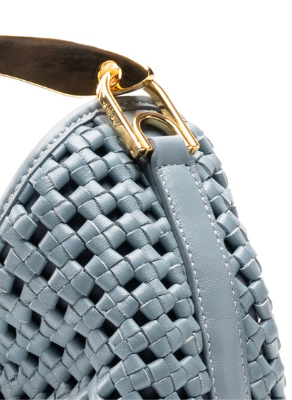 Small Boomerang Woven Leather Artic Blue