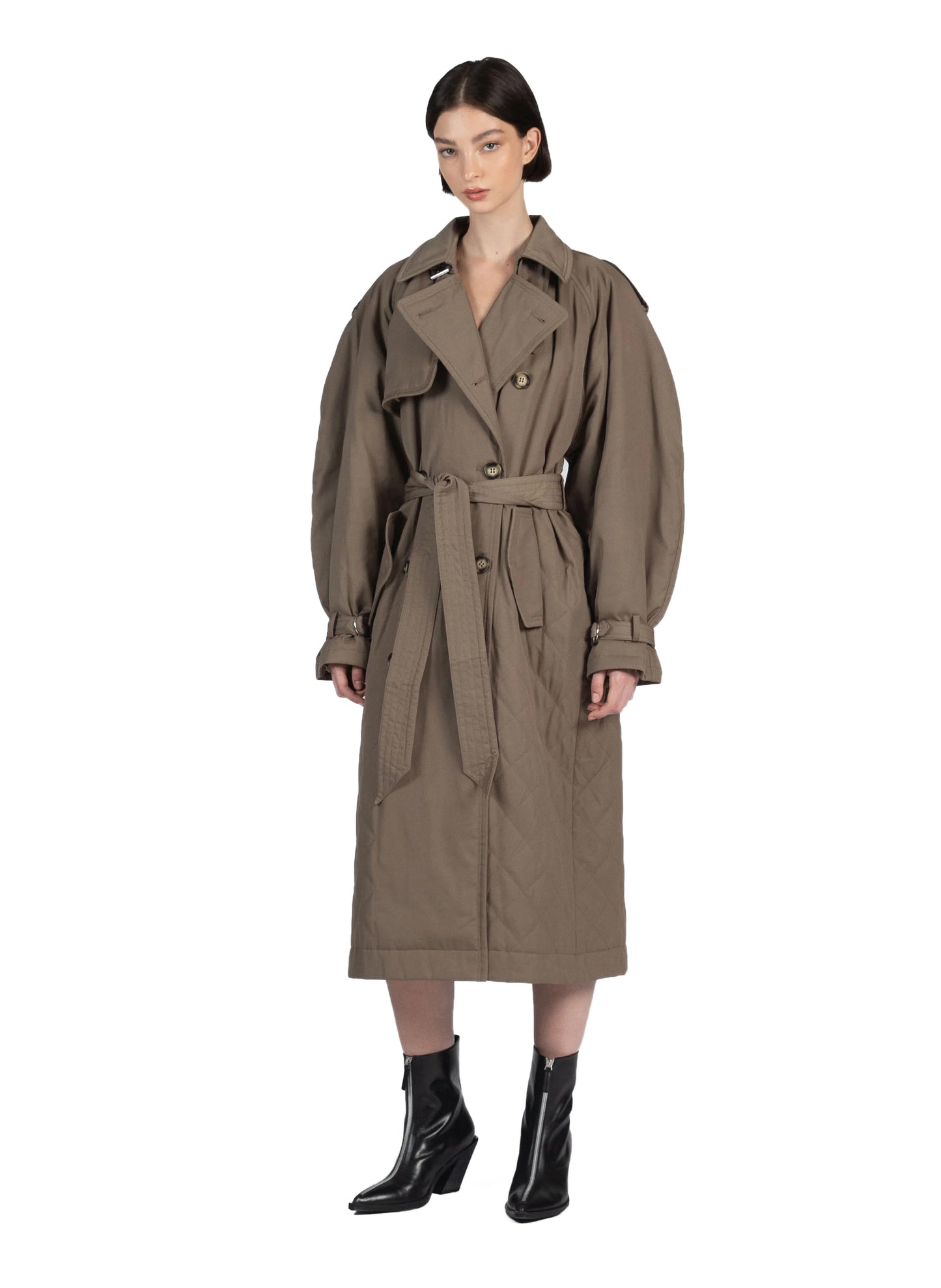 Quilted Trench Coat Brown