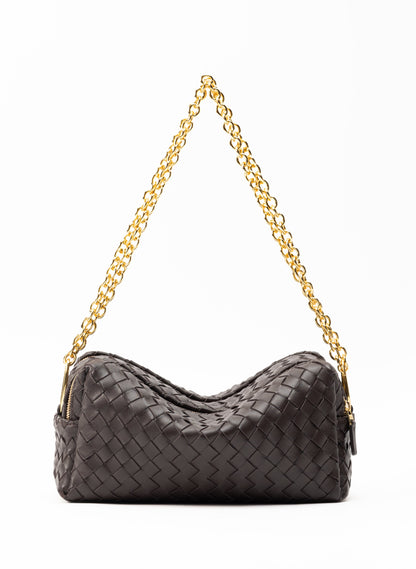 Trousse Chain Woven Leather Dark Brown