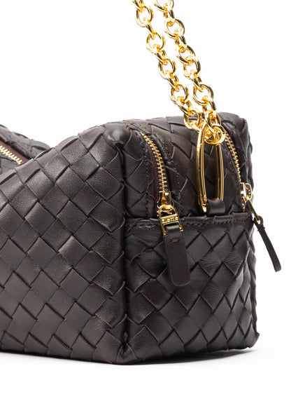 Trousse Chain Woven Leather Dark Brown